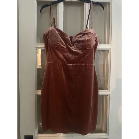 Trixxi Stretch Velvet Bustier Notch Slip mini Dress brown size Large - Picture 3 of 8